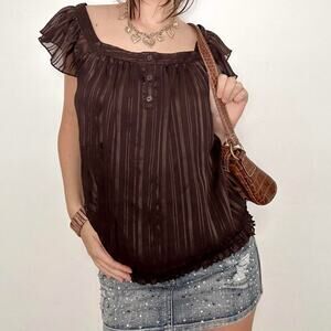 Y2k brown striped bcx square neck top